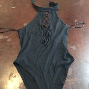 Black lace up bodysuit